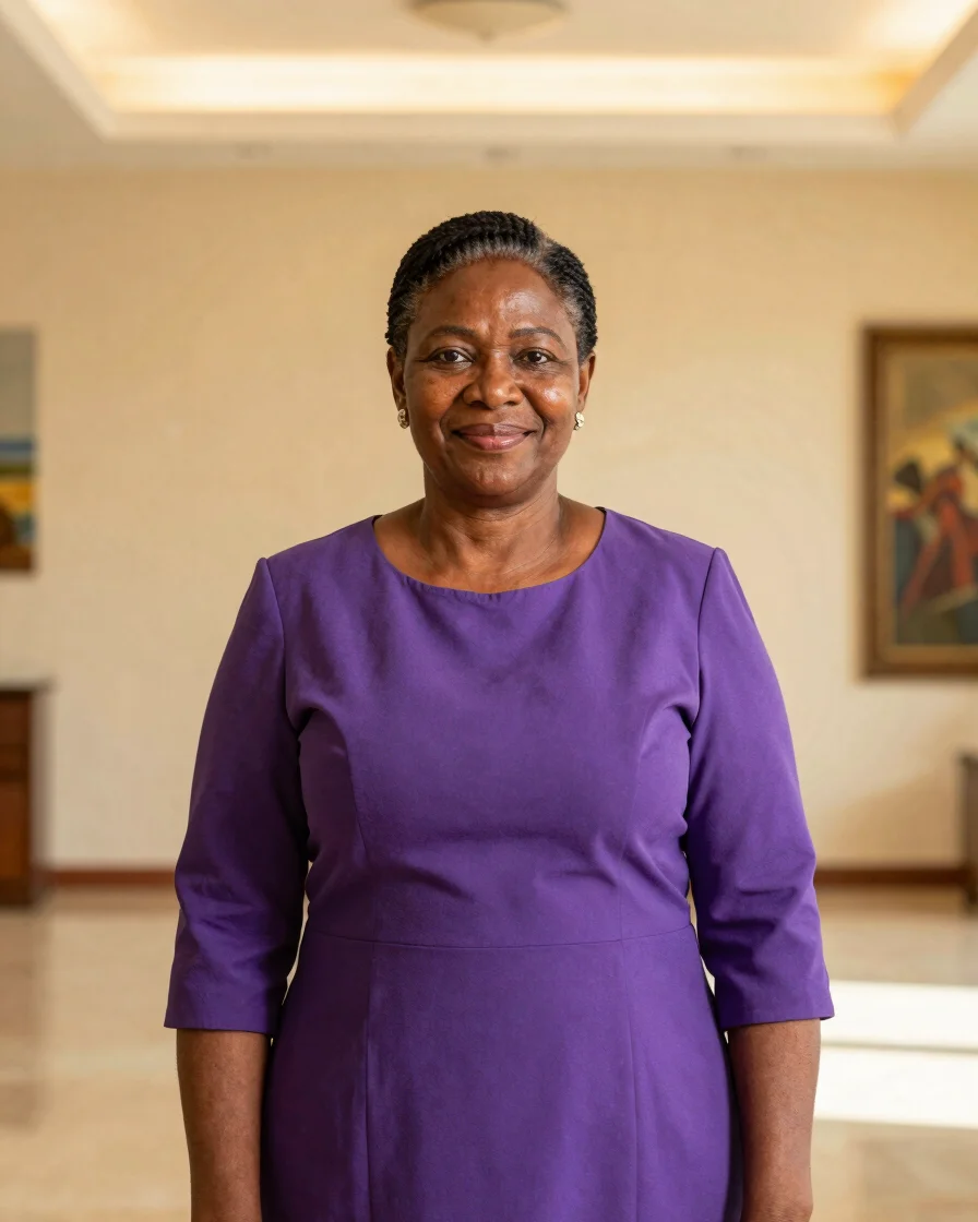 Dignified portrait of a Haitian woman leader, mid-shot, smiling c